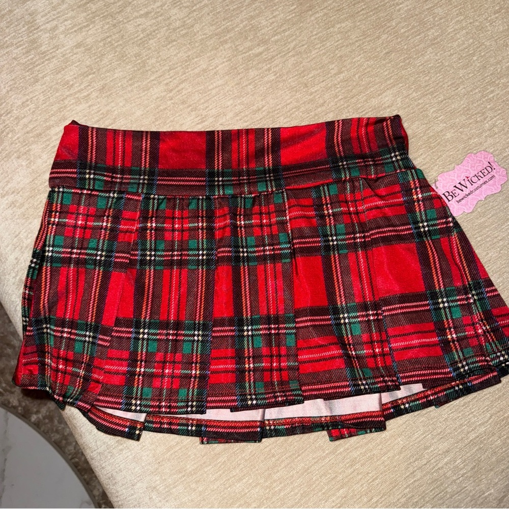 Red Plaid Pleated Skirt